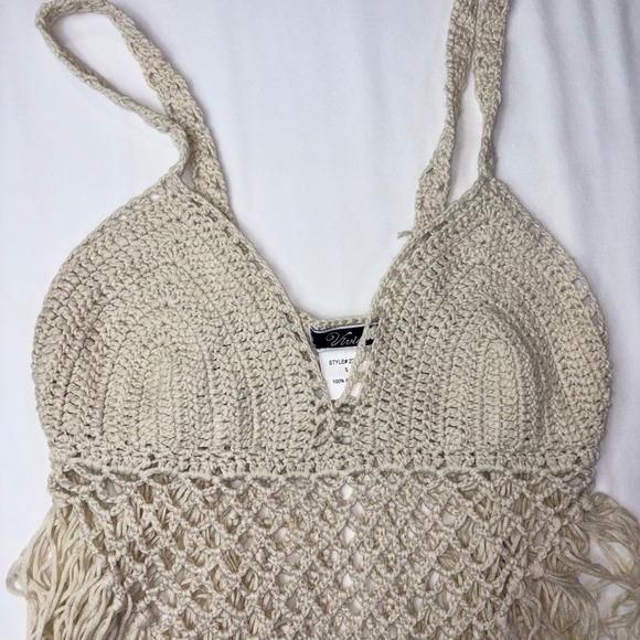 Vivid Tops - Vivid Crochet Fringe Halter Top Festival Rave Beach Summer Boho Chic